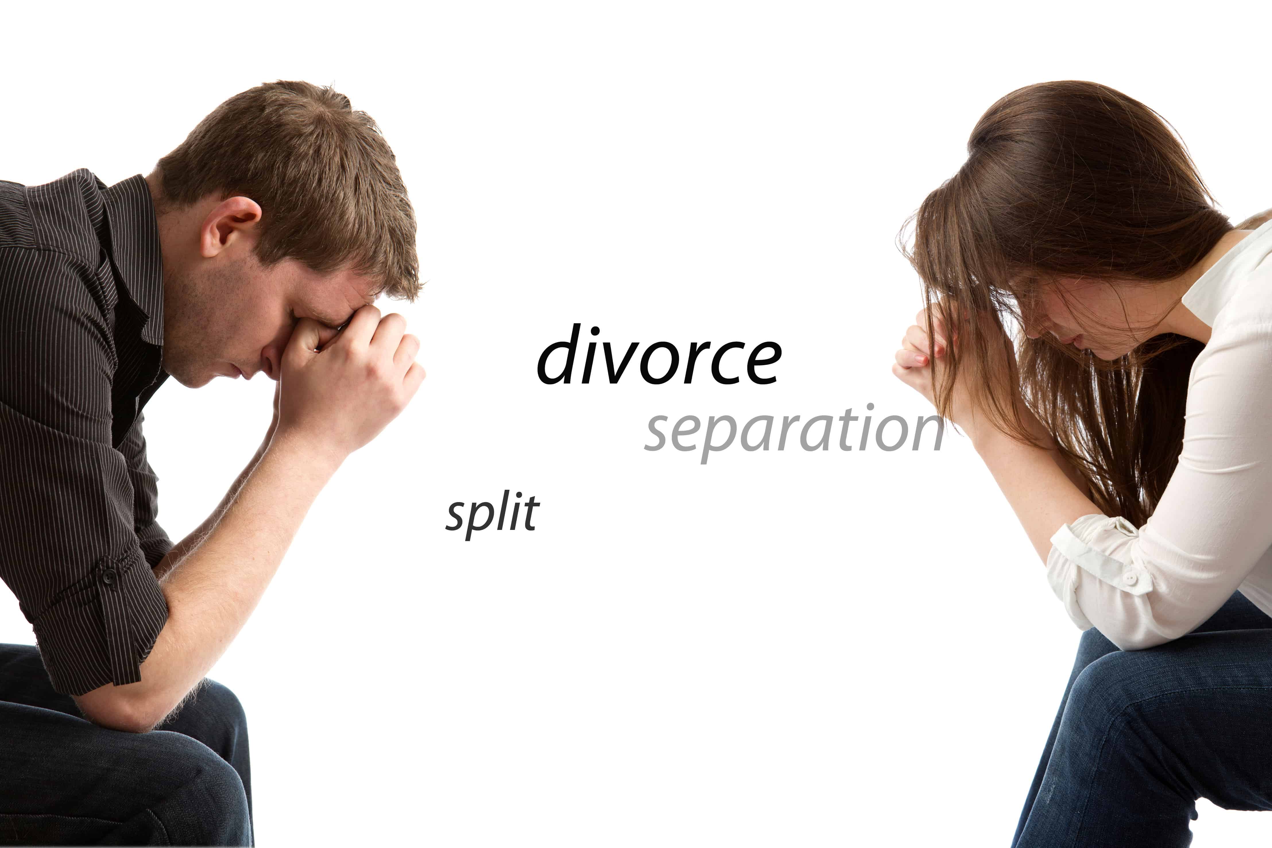 Couple heads in hands words separate split